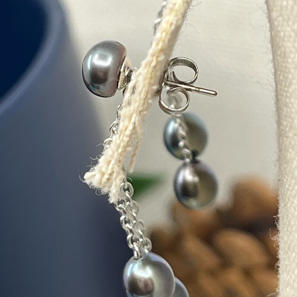 Vintage Honora Black Pearl Drop Earrings in Sterling Silver - Picture 4 of 13